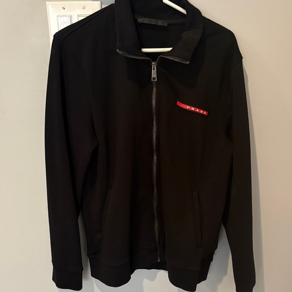 Prada Black Jacket with Red Logo